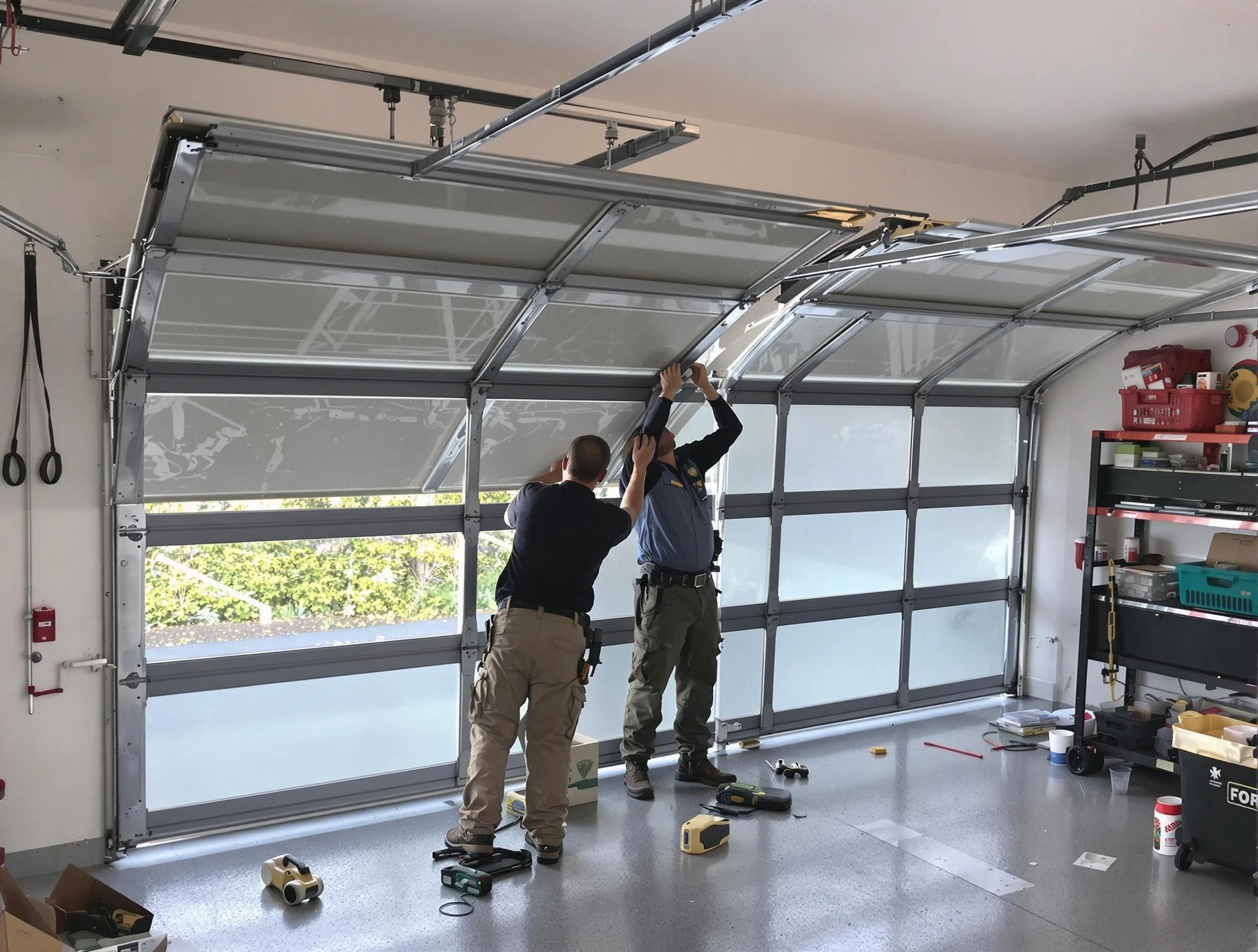 Sun Lakes Garage Door Repair expert performing precise panel replacement on Sun Lakes garage door