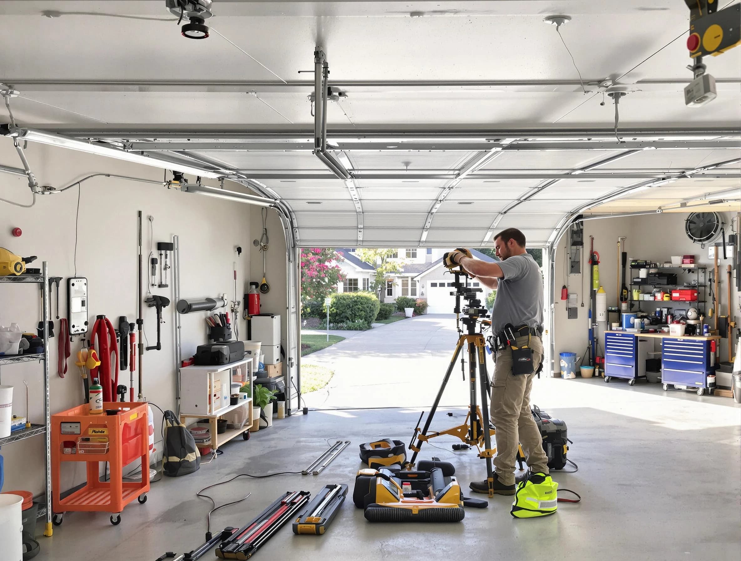 Sun Lakes Garage Door Repair specialist performing laser-guided track alignment in Sun Lakes